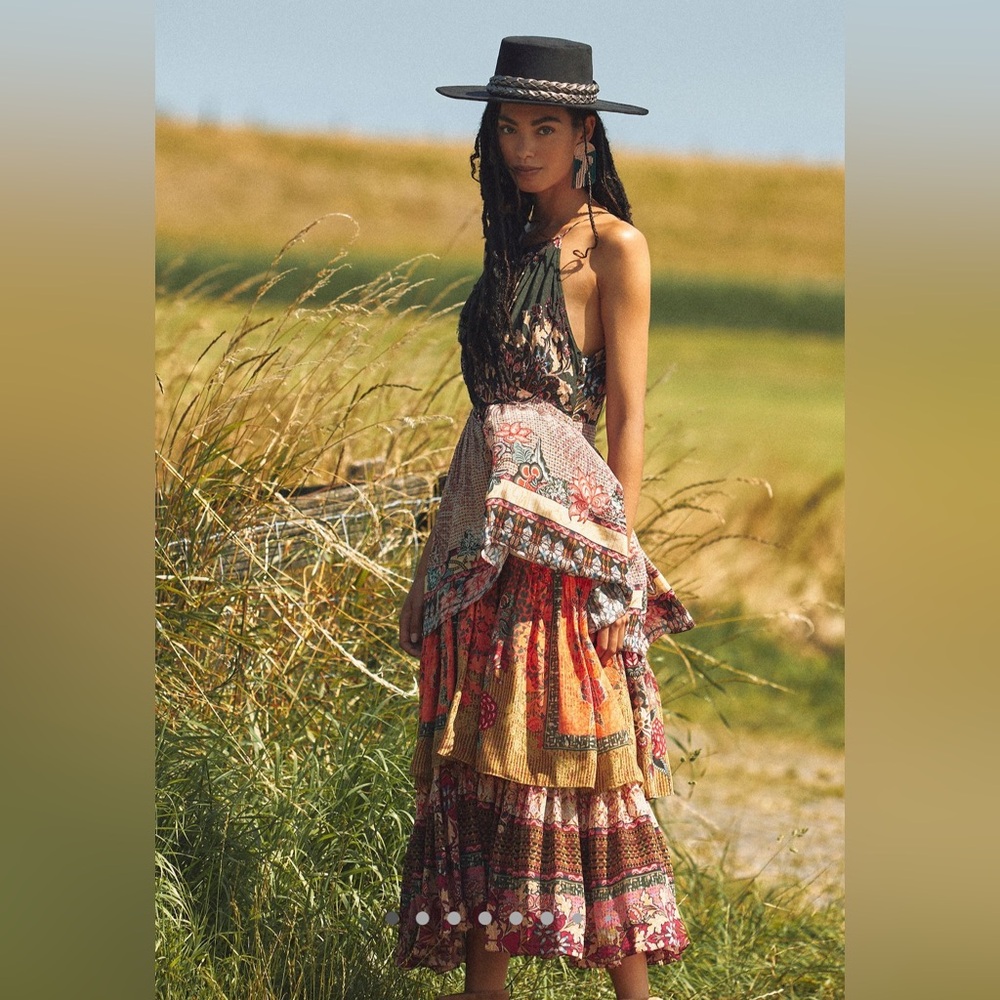 Anthropologie Multicolor Tiered Boho Maxi Dress